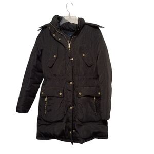 Cole Haan -Black Hooded Parka Down Coat with Gold Accents - Size S,a;;